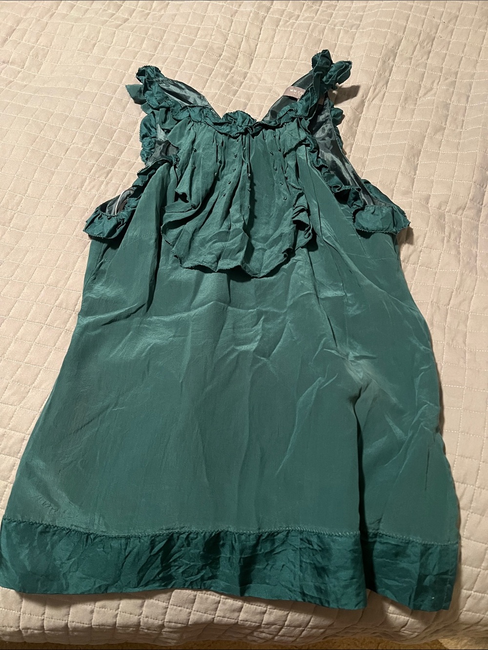 MM couture Teal Ruffled Sleeveless Blouse
